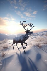nimated  reindeer prancing in the snow  AI generated illustration