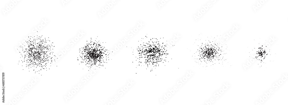 Poster stippled radial brush strokes. grain dotted gradient collection. grunge sprinkle spray texture. dirt