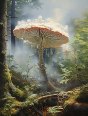 A giant mushroom in a forest