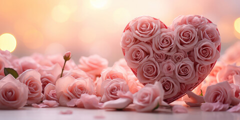Obraz na płótnie Canvas Valentine heart set against a backdrop of romantic roses