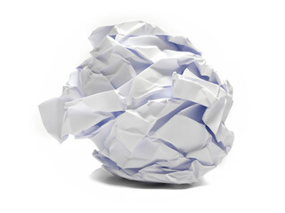 crumpled paper ball  isolated on white, close up