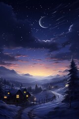 Stunning atmospheric  depiction of a Christmas Eve night sky  AI generated illustration