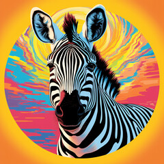 Fototapeta na wymiar A zebra in front of a sunset flat design vector style illustration