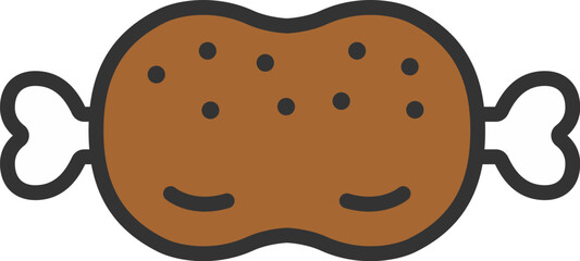 骨付き肉のアイコン（線画カラー）のイラスト