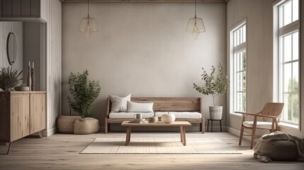 Scandinavian farmhouse interior, wall mockup, 3d render. Decor concept. Real estate concept. Art concept. Bathroom concept. Stylist concept. 3d render concept