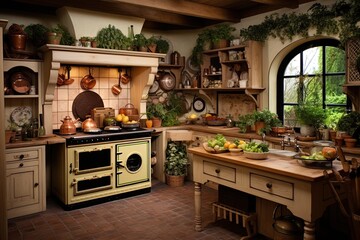 English country style kitchen interior - obrazy, fototapety, plakaty