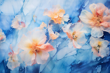 orange and white flowers on a blue background