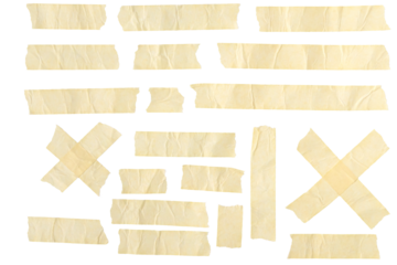 Strips and pieces - masking tape and adhesive on transparent background. Sticky scotch, duct paper. Isolated. 