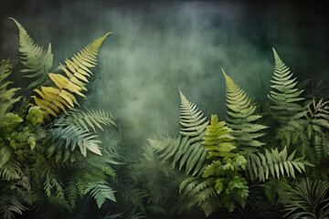 A fern forest with green leaves background template
