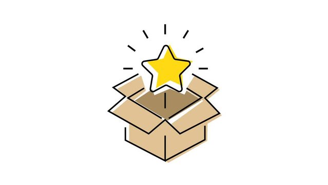star. brightly. gift. box. estimation. yellow. a wreath. glow. give. to send. vector. icon. easy drawing.