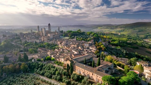 Aerial view of Town of San Gimignano, Tuscany, Italy. medieval village