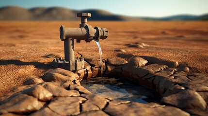 Rusty water pump on land - obrazy, fototapety, plakaty