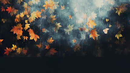 Autumn leaves on a rain