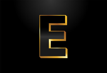 Gold and black color alphabet E. Elegant Gold Color alphabet vector illustration