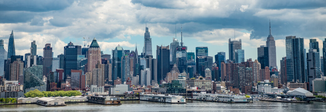 New York City, USA - May 05, 2023: panorama view on manhattan midtown skyscraper cityscape on skyline of nyc