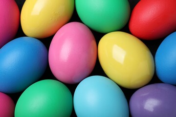 Colorful eggs as background, closeup. Happy Easter