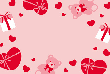 valentine vector background with teddy bears, gift boxes and hearts for banners, cards, flyers, social media wallpapers, etc.