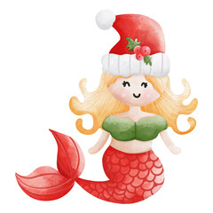 Whimsical Underwater Christmas - Cute Mermaid Santa Watercolor 