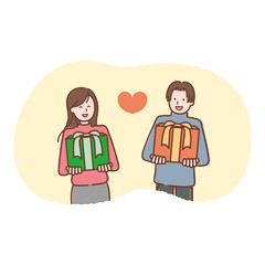 特別な瞬間を共有する笑顔のカップル - 愛と感謝のプレゼント交換