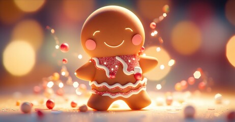 cute gingerbread man cartoon christmas, ai - obrazy, fototapety, plakaty