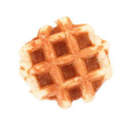 One delicious Belgian waffle isolated on white, top view