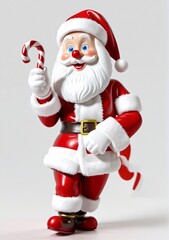 3D Toy Of Santa Claus Practicing His Candy Cane Juggling On A White Background.