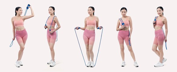 Collection of body workout training with exercise posture for athletic woman in different various...
