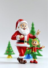 Obraz premium 3D Toy Of Santa Claus Teaching A Dance To The Elves On A White Background.