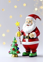 3D Toy Of Santa Claus Decorating The North Pole With Festive Lights On A White Background.