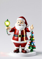 3D Toy Of Santa Claus Decorating The North Pole With Festive Lights On A White Background.