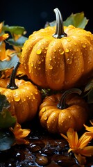 Pumpkin and water background , generative ai