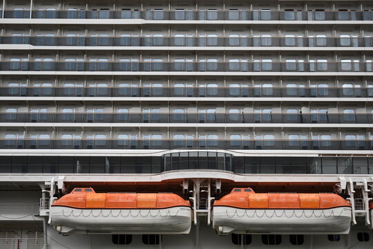 Carnival cruise ship Panorama, cabins and lifeboats.