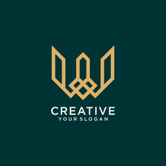 w logo design with monogram and line art