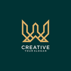 w logo design with monogram and line art