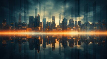 future digital space.business and finance.abstract business background with buildings and people in motion. motion blur.  - obrazy, fototapety, plakaty