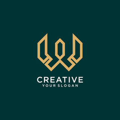w logo design with monogram and line art
