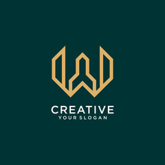 w logo design with monogram and line art