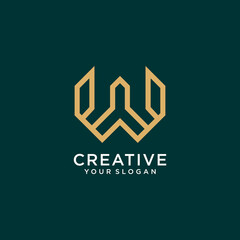 w logo design with monogram and line art