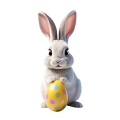 Charming Cartoon Rabbit Cradling a Decorated Easter Egg, Symbolizing Springtime Joy and Easter Celebrations, Rendered with a Transparent Background for Versatile Design Use