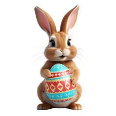 Charming Cartoon Rabbit Cradling a Decorated Easter Egg, Symbolizing Springtime Joy and Easter Celebrations, Rendered with a Transparent Background for Versatile Design Use