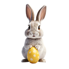 Charming Cartoon Rabbit Cradling a Decorated Easter Egg, Symbolizing Springtime Joy and Easter Celebrations, Rendered with a Transparent Background for Versatile Design Use