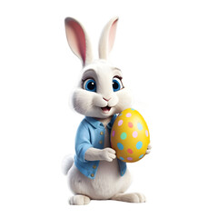Charming Cartoon Rabbit Cradling a Decorated Easter Egg, Symbolizing Springtime Joy and Easter Celebrations, Rendered with a Transparent Background for Versatile Design Use