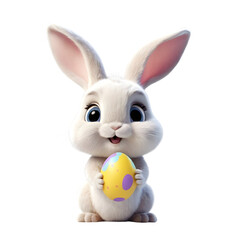 Fototapeta na wymiar Charming Cartoon Rabbit Cradling a Decorated Easter Egg, Symbolizing Springtime Joy and Easter Celebrations, Rendered with a Transparent Background for Versatile Design Use