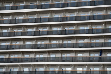 Carnival cruise ship Panorama closeup of cabins.