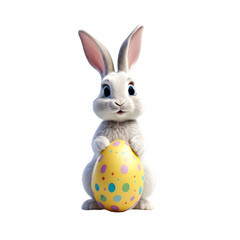 Charming Cartoon Rabbit Cradling a Decorated Easter Egg, Symbolizing Springtime Joy and Easter Celebrations, Rendered with a Transparent Background for Versatile Design Use