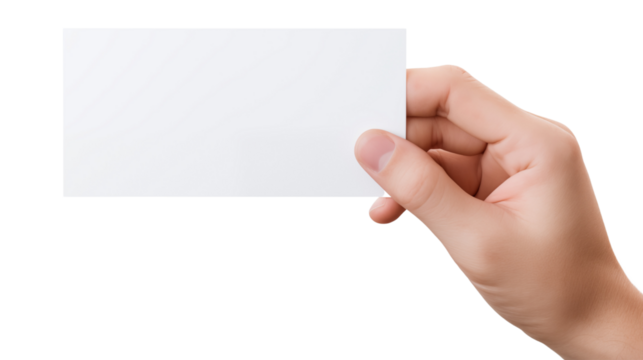 Hand gracefully holds an empty card, offering versatile possibilities for messages, branding, and creative designs. Ideal for invitations, announcements, or personalized communication.