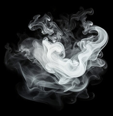 Fototapeta premium Smoke, incense or gas in a studio with dark background by mockup space for magic effect with abstract. Fog, steam or vapor mist moving in air for cloud smog pattern by black backdrop with banner.