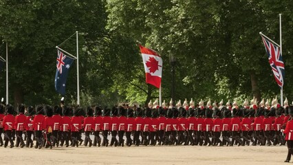 The guards of the Household Division are seen parading during the annual Trooping the Colour event in London, England, UK