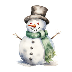 Watercolor Snowman on a Transparent Background, Perfect for Winter Designs