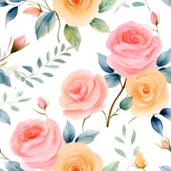 Watercolor seamless roses illustrations, ai generative